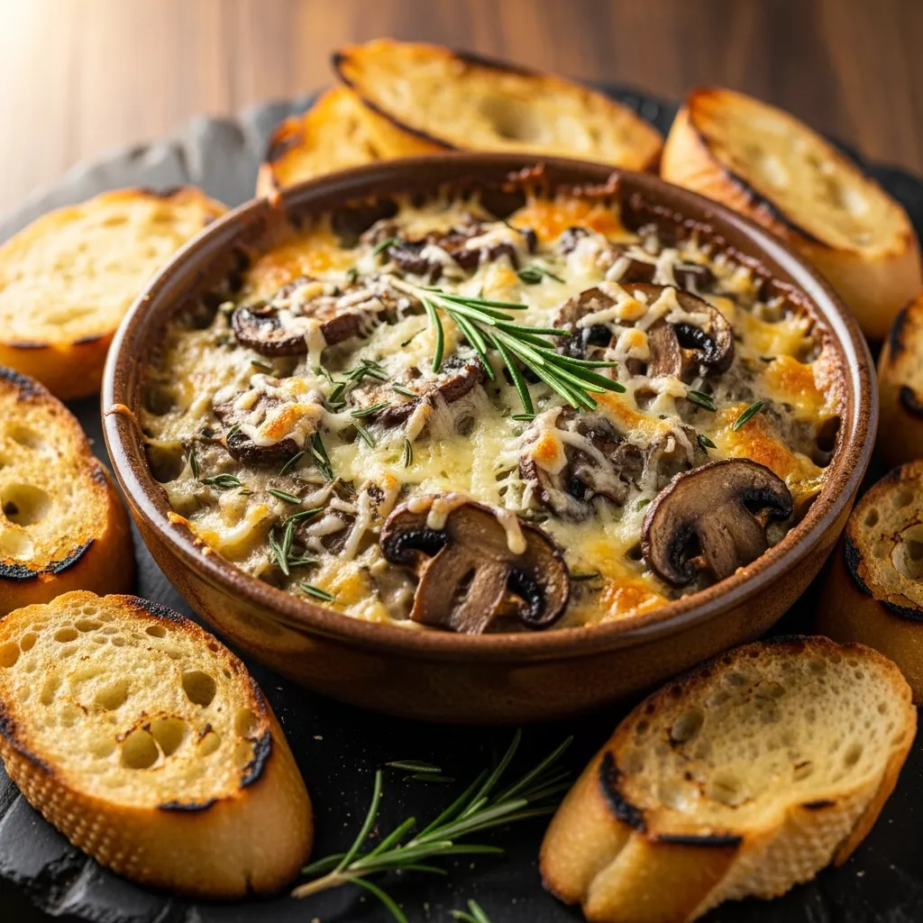Cozy Stuffed Mushroom Dip with Baguette Slices