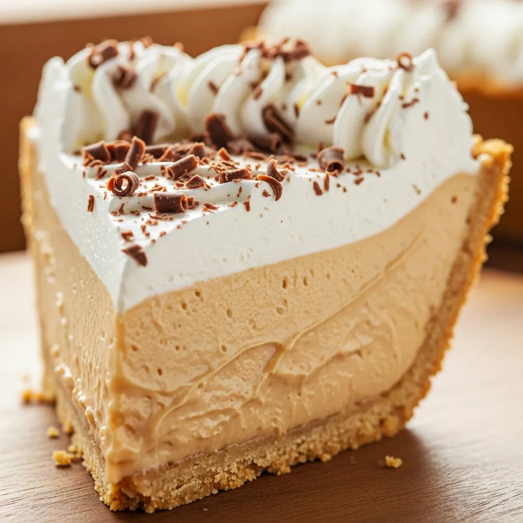 Dreamy Amish Peanut Butter Cream Pie slice close-up