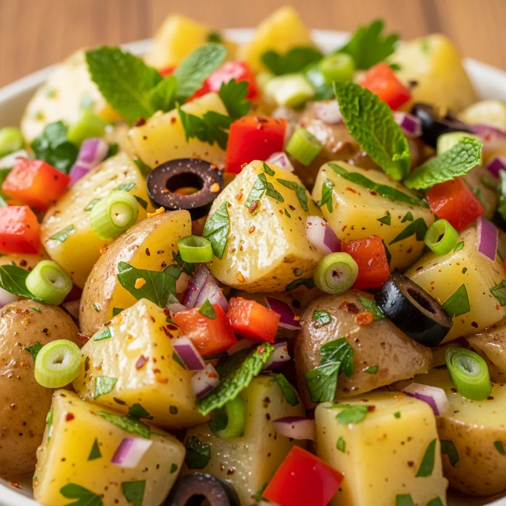 Zesty Turkish Potato Salad (Patates Salatası) close-up shot