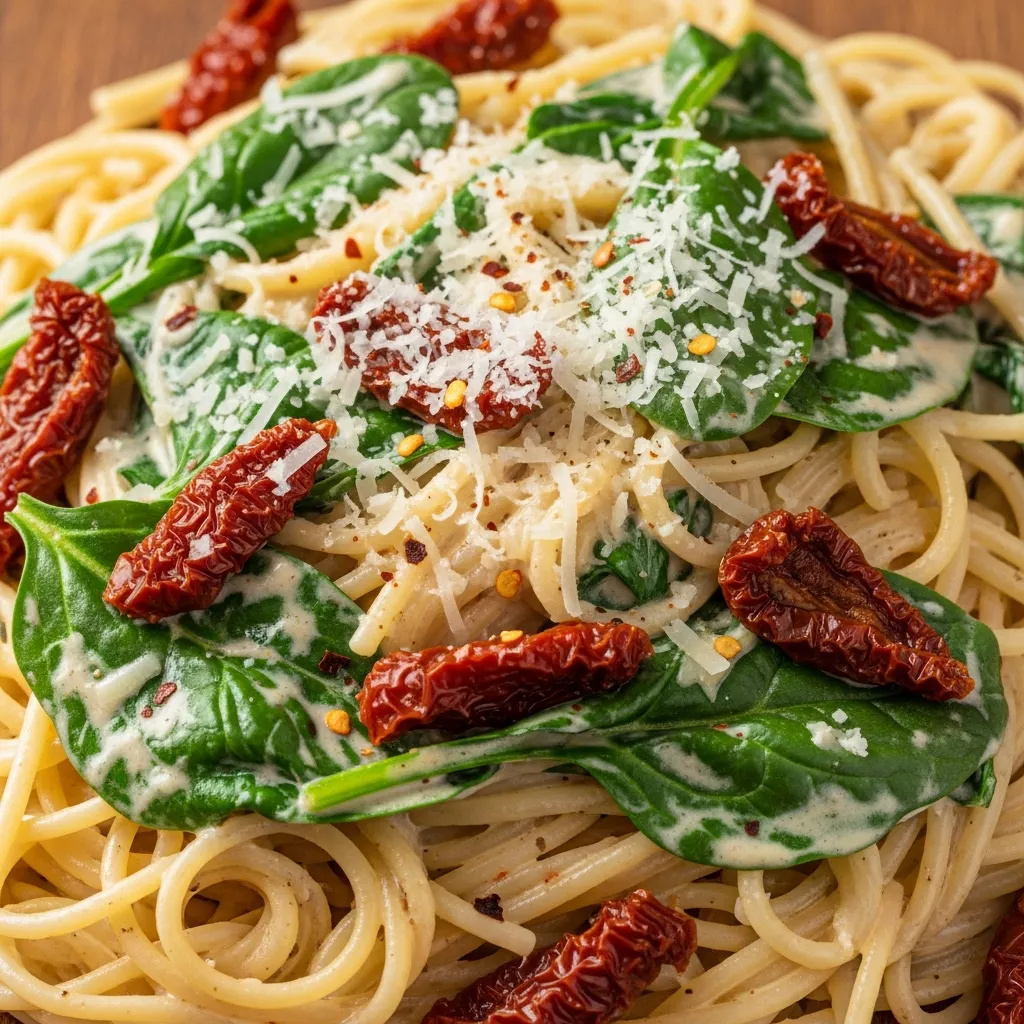 Creamy Spinach Spaghetti: Creamy Spinach and Sun-Dried Tomato Spaghetti