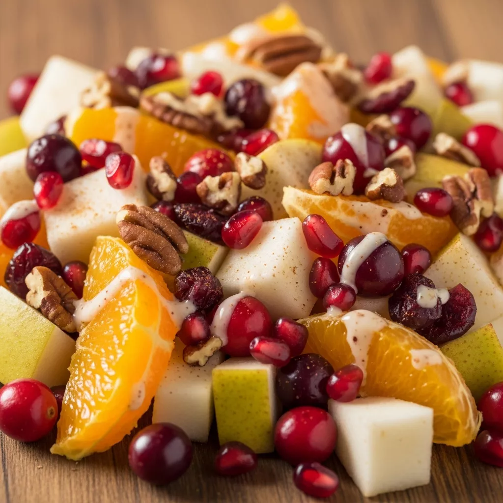 Festive Winter Fruit Salad with Cinnamon Vanilla Dressing