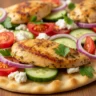Lemony Greek Chicken Flatbread close-up