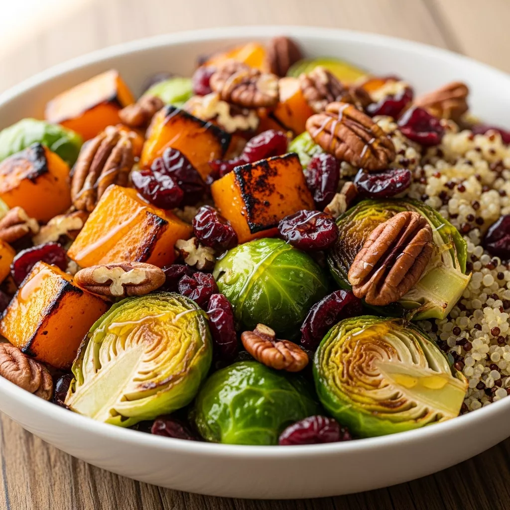 Cozy Winter Harvest Dinner Bowl with Roasted Vegetables and Maple-Dijon Vinaigrette