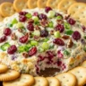 Cranberry Jalapeño Dip: Festive Cranberry Jalapeño Cream Cheese Dip, warm and bubbly, served with crackers
