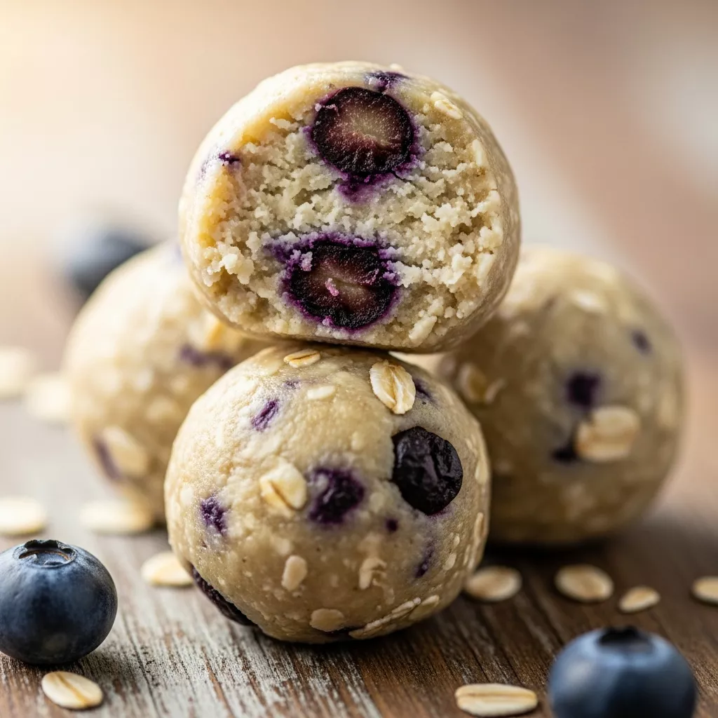 Close-up of Blueberry Cheesecake Protein Energy Balls