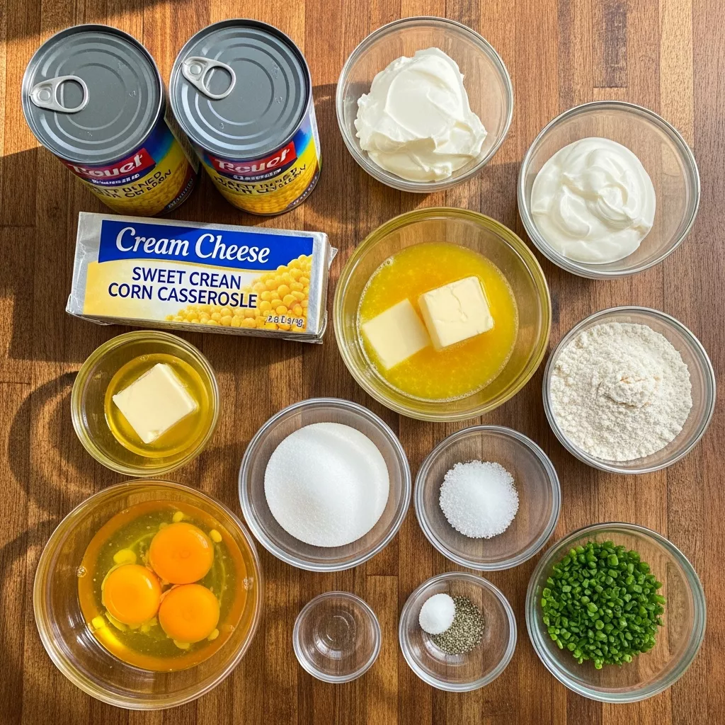 Ingredients for Creamy Dreamy Cream Cheese Corn Casserole