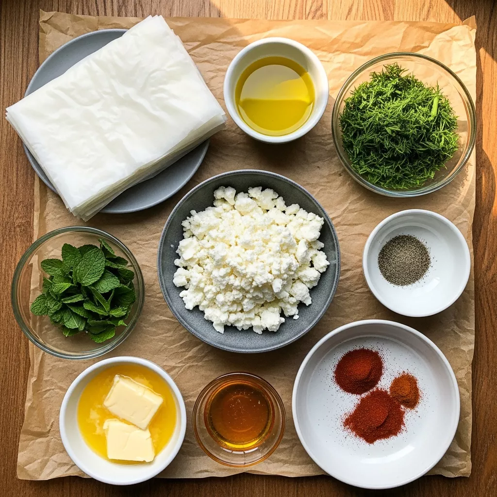Ingredients for Crispy Oven-Fried Feta Rolls with Chili Honey