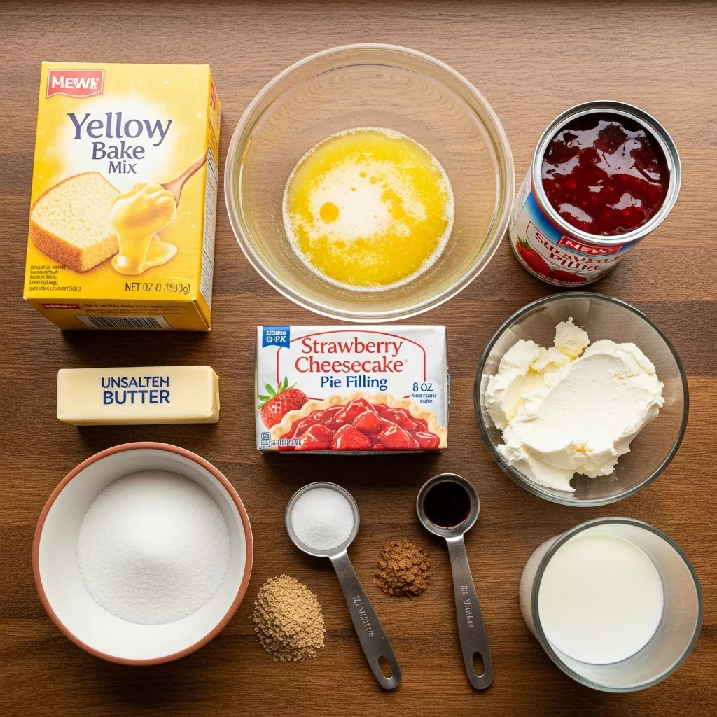 Ingredients for Ultimate Strawberry Cheesecake Dump Cake