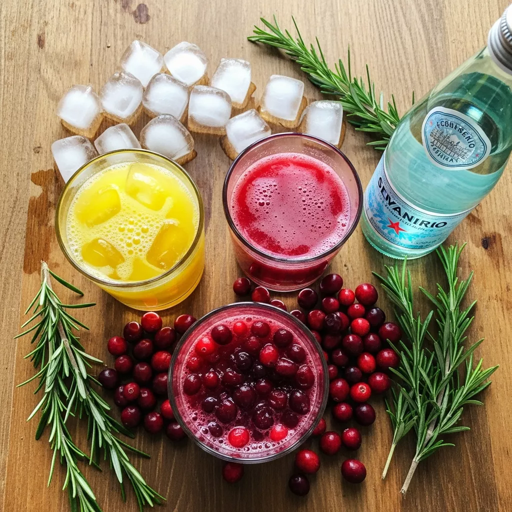 Ingredients for Festive Pineapple Cranberry Christmas Mocktail