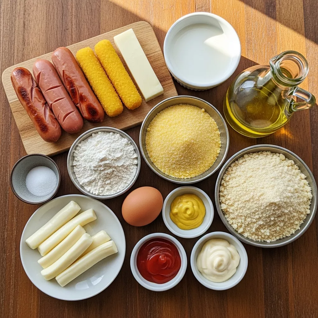 Ingredients for Crispy Korean Corn Dogs with Cheese Pull