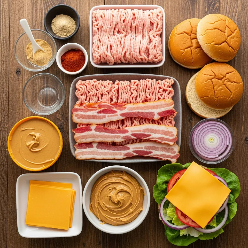 Ingredients for Ultimate Peanut Butter Turkey bacon Turkey Burger