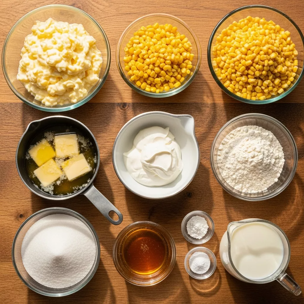 Ingredients for Sweet & Savory Honey Glazed Corn Casserole