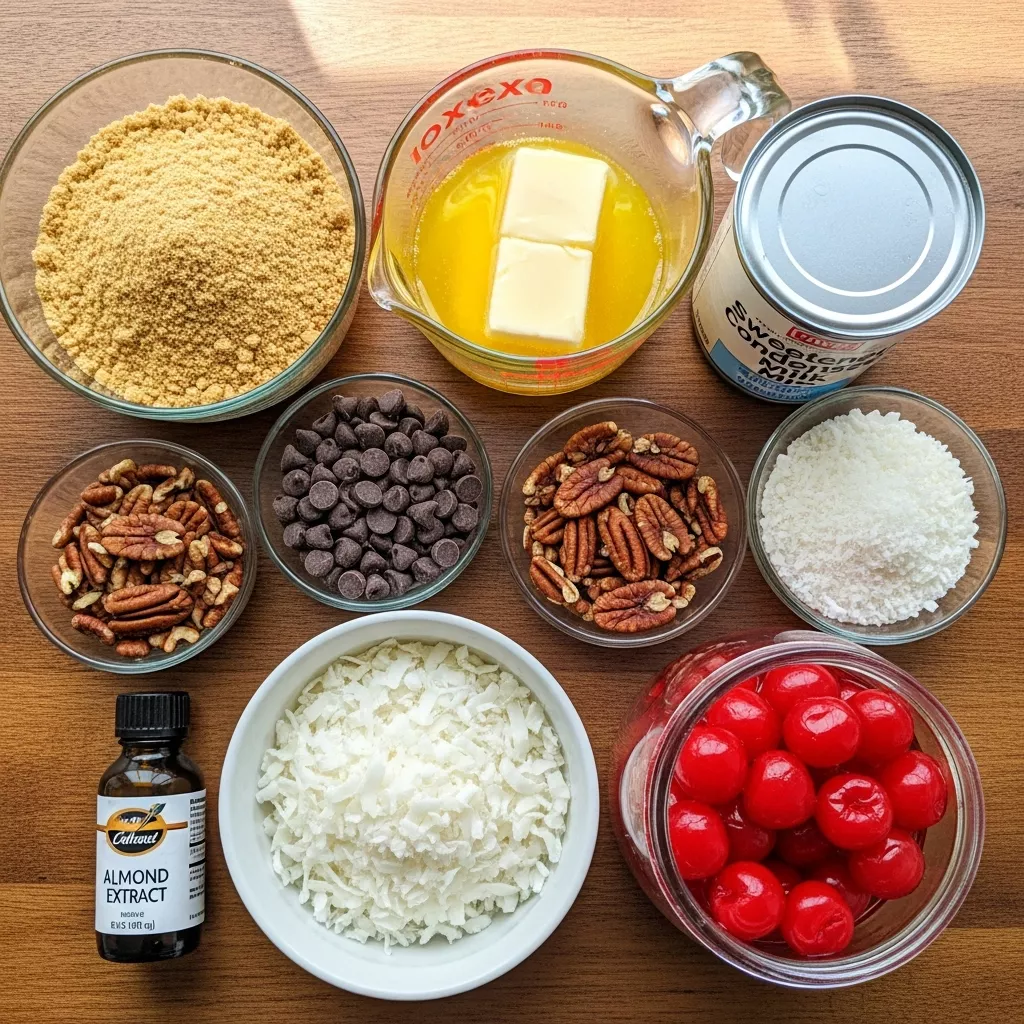 Ingredients for Chocolate Cherry Magic Bars