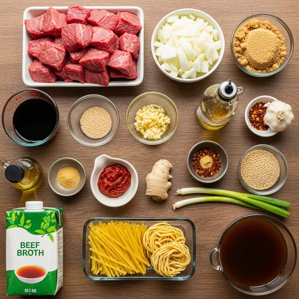 Ingredients for Cozy Slow Cooker Korean Beef Noodles