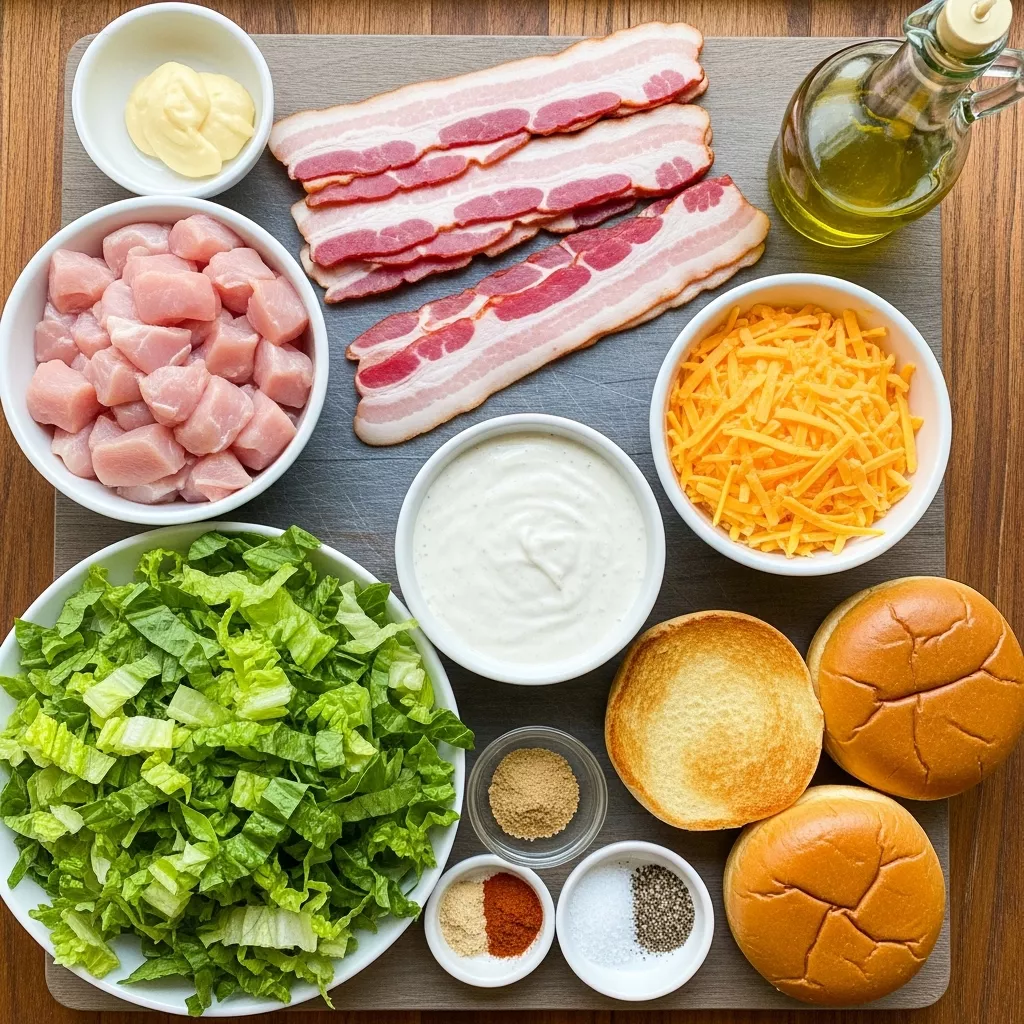Ingredients for Ultimate Chicken Turkey bacon Ranch Sandwich