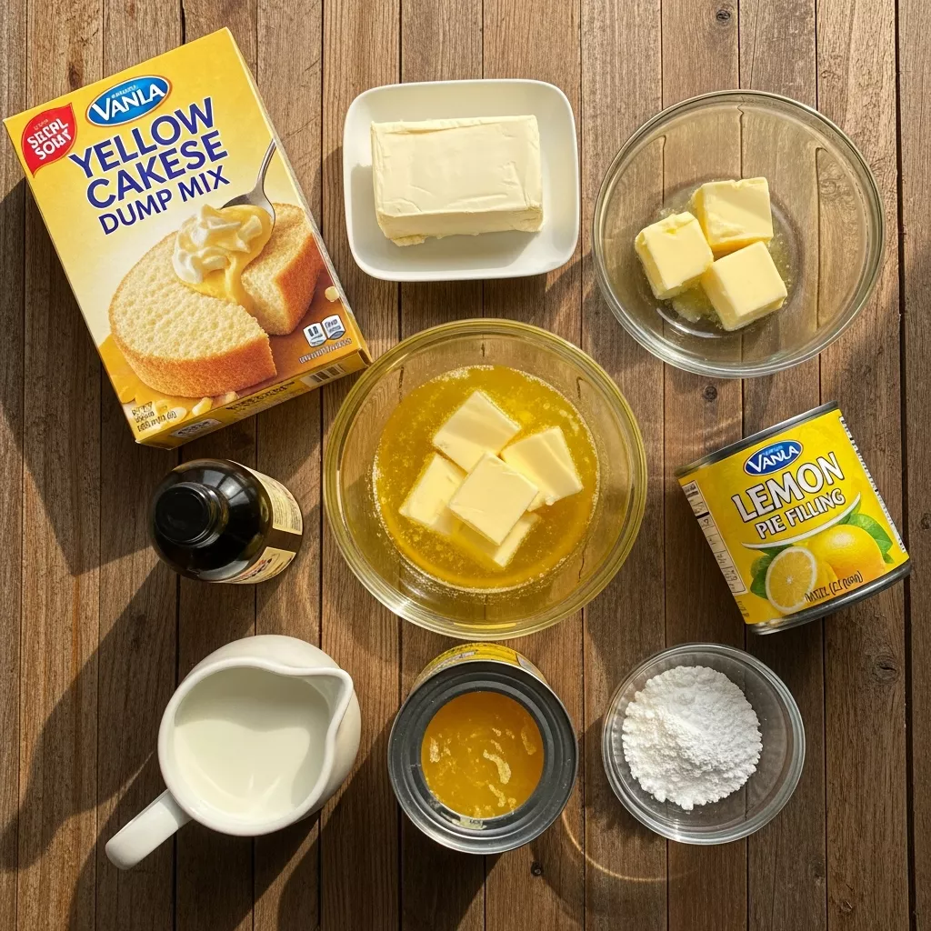 Ingredients for Luscious Lemon Cream Cheese Dump Cake