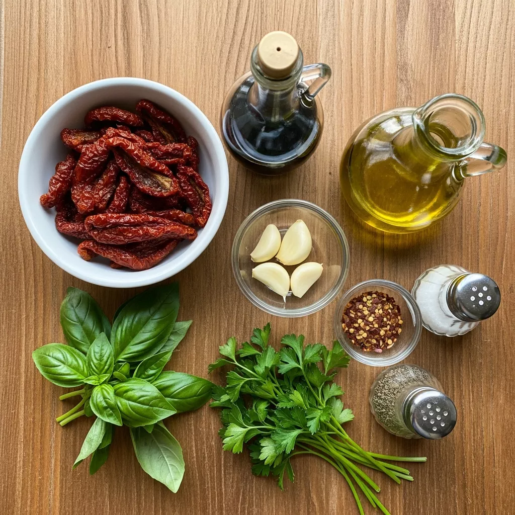 Ingredients for Flavor-Packed Sun-Dried Tomato Olive Oil Bread Dip