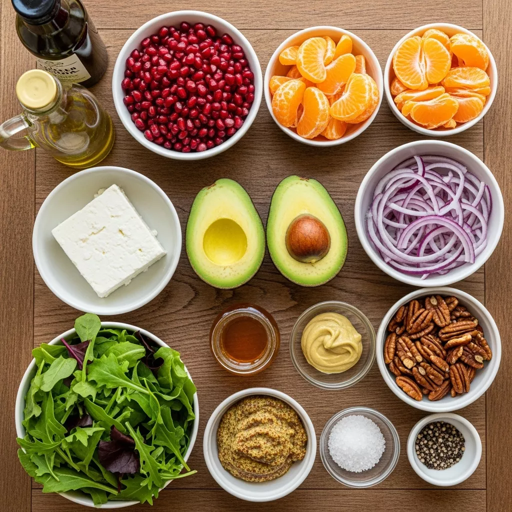 Ingredients for Easy & Vibrant Pomegranate Mandarin Salad with Avocado & Feta