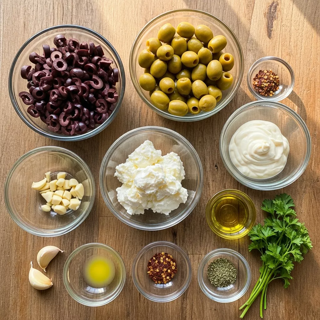 Ingredients for Zesty Olive Dream Dip