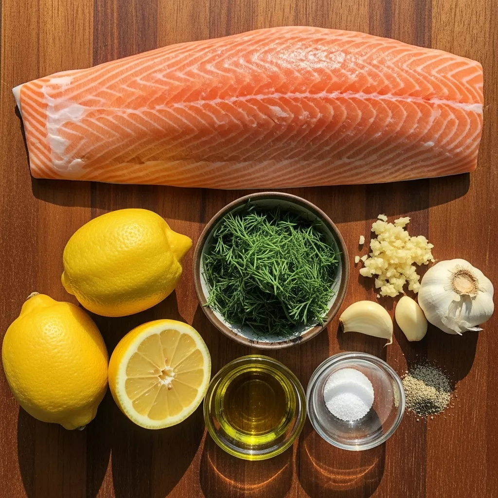 Ingredients for Holiday Baked Salmon with Lemon & Dill