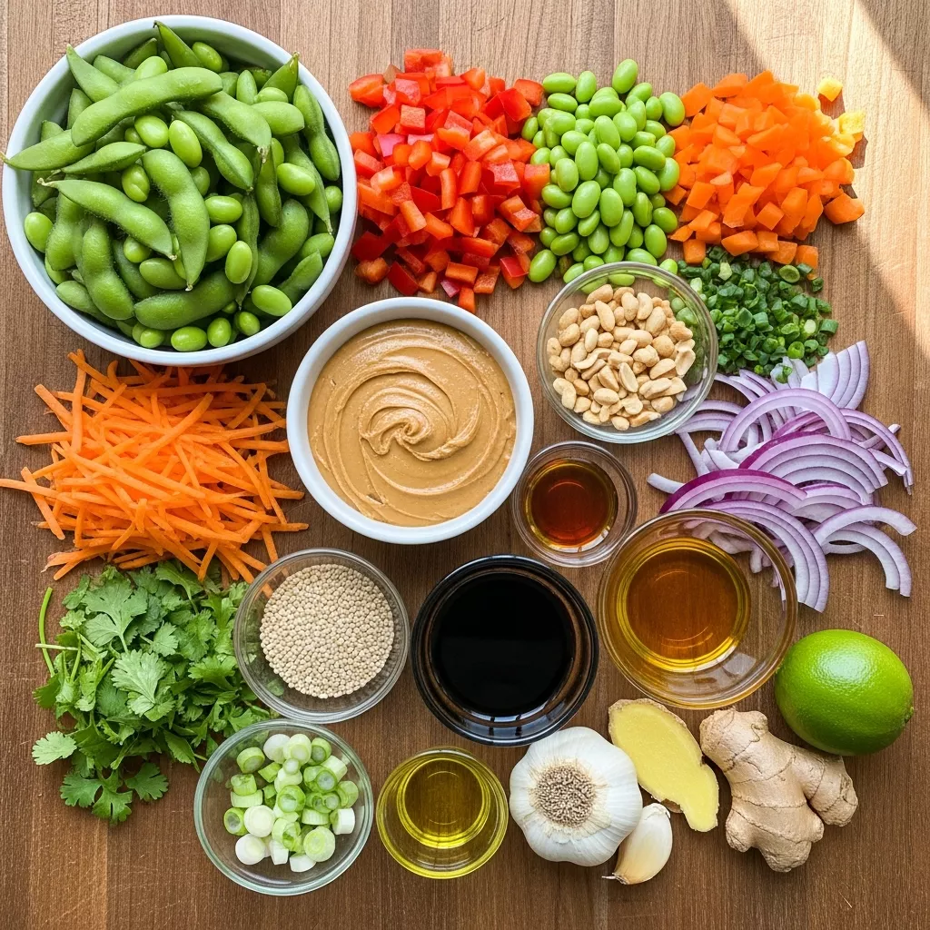 Ingredients for Crispy Asian Edamame Salad with Peanut Dressing