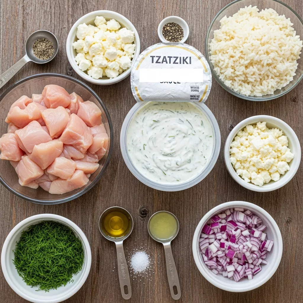 Ingredients for Effortless Dump-and-Bake Chicken Tzatziki Casserole