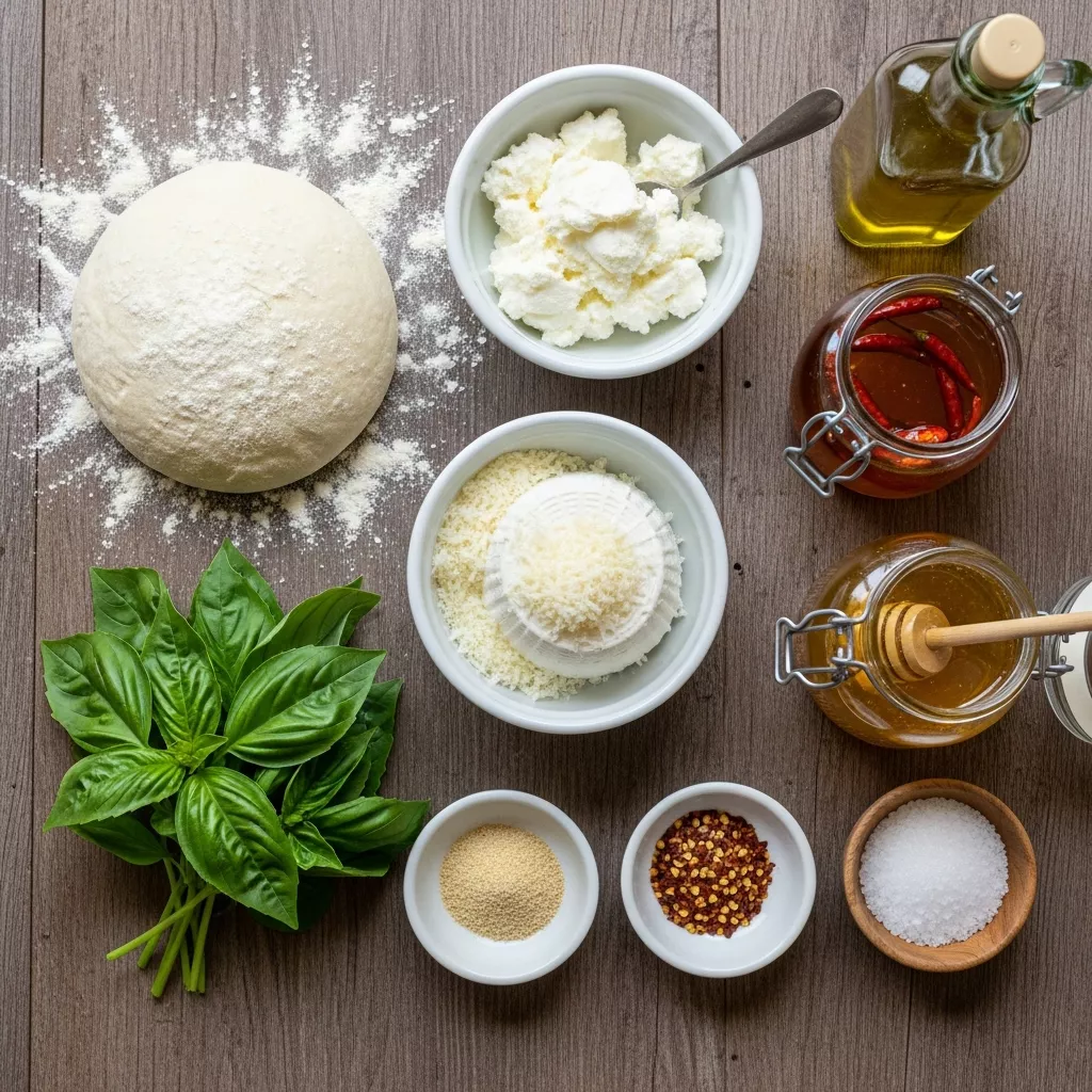 Ingredients for Sweet & Spicy Hot Honey Ricotta Pizza: Ready in 35!