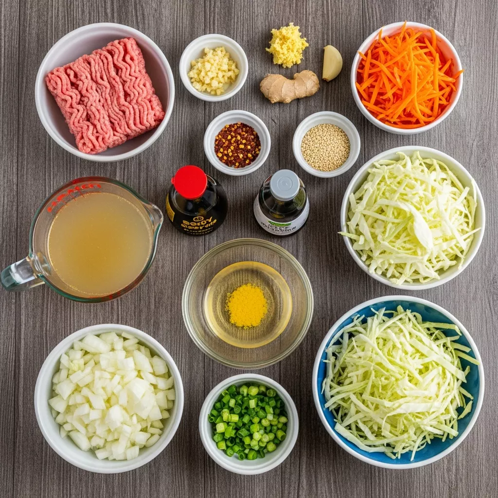 Ingredients for Cozy 30-Minute One-Pot Egg Roll Soup Delight