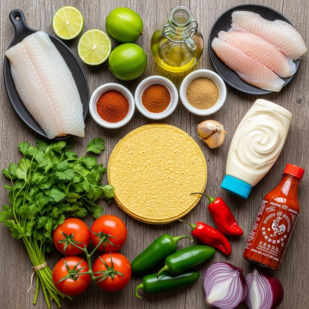 Ingredients for Zesty Grilled Fish Tacos with Firecracker Mayo & Fresh Pico