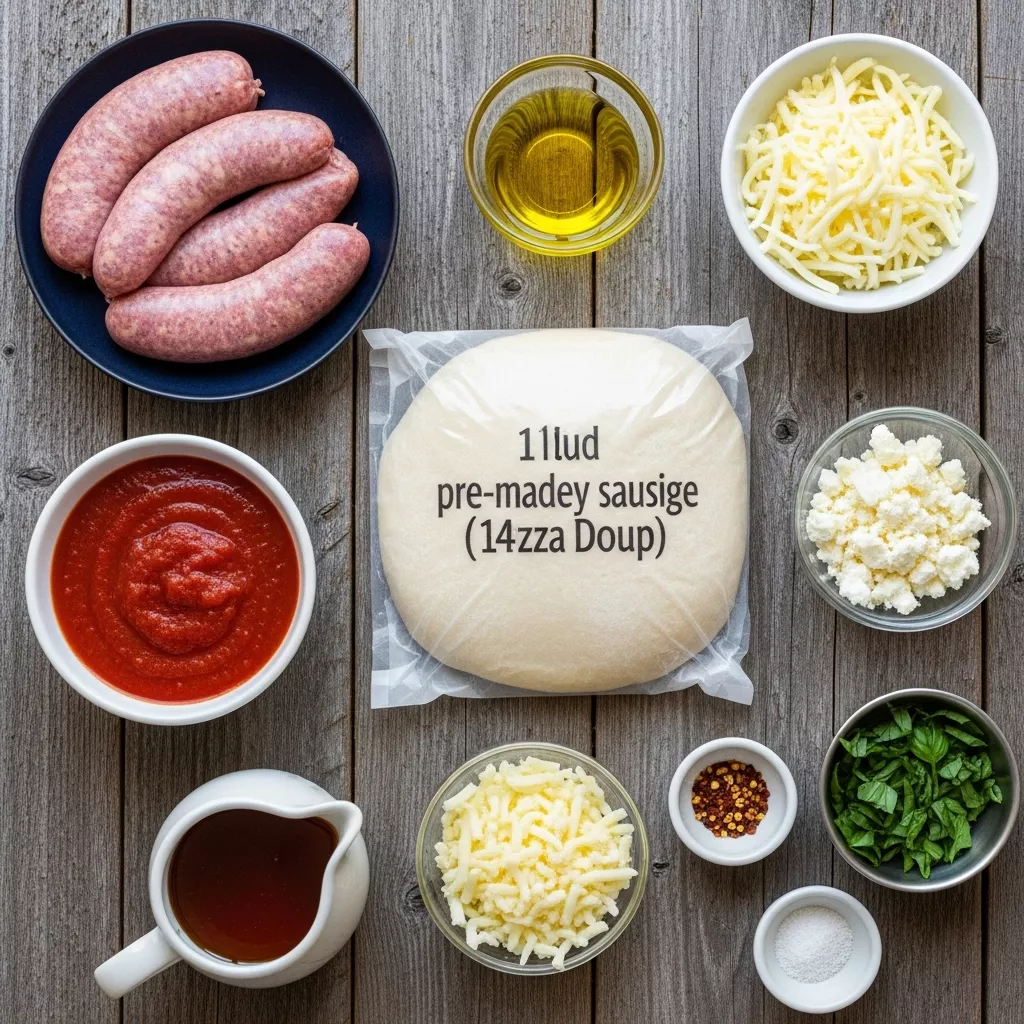 Ingredients for Quick & Zesty: Hot Honey Turkey Sausage & Feta Pizza in 35 Minutes