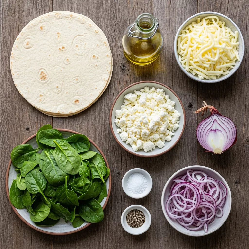 Ingredients for Golden Mediterranean Quesadillas: A Quick & Healthy Lunch!