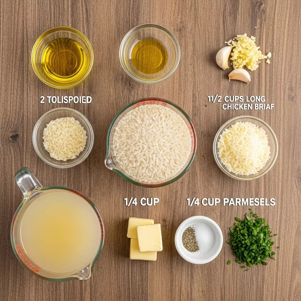 Ingredients for Ultra Creamy Garlic Parmesan Rice Pilaf in Under 40 Minutes