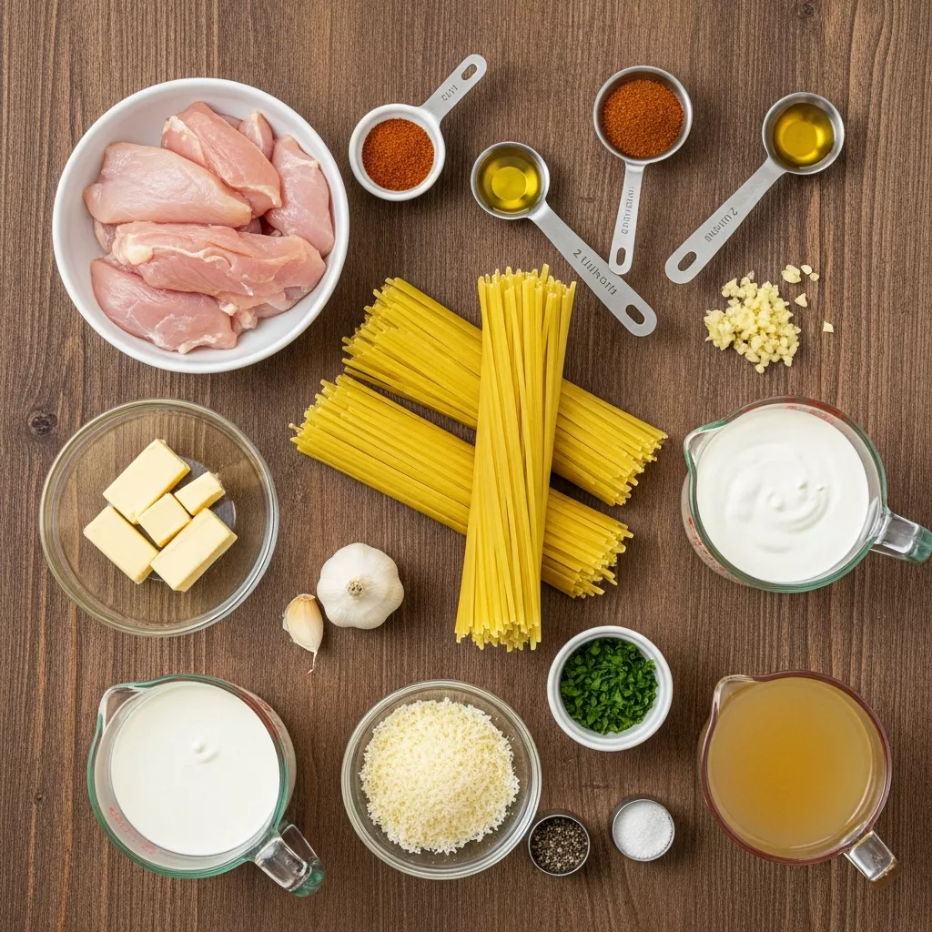 Ingredients for Spicy Cajun Chicken with Creamy Garlic Parmesan Linguine in Under 40 Minutes