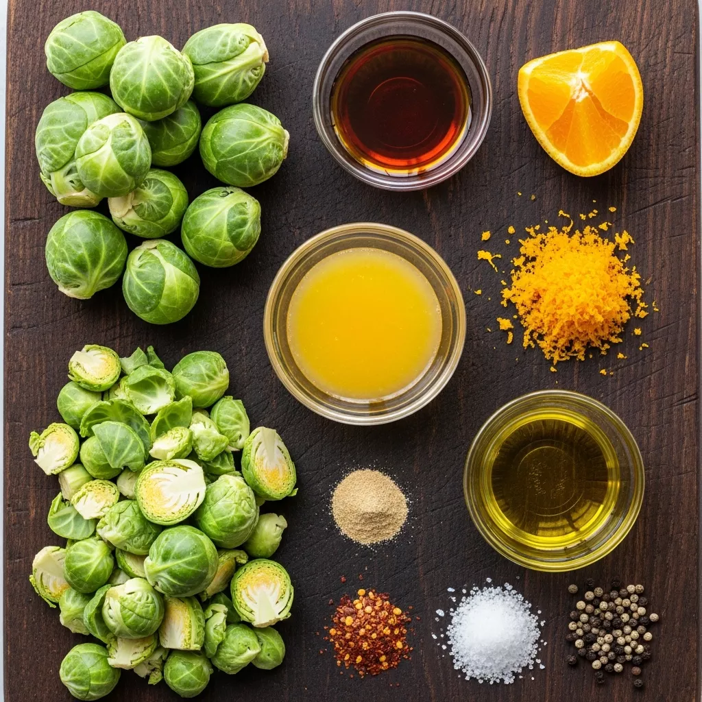 Ingredients for Speedy Zesty Orange Maple Glazed Brussels Sprouts