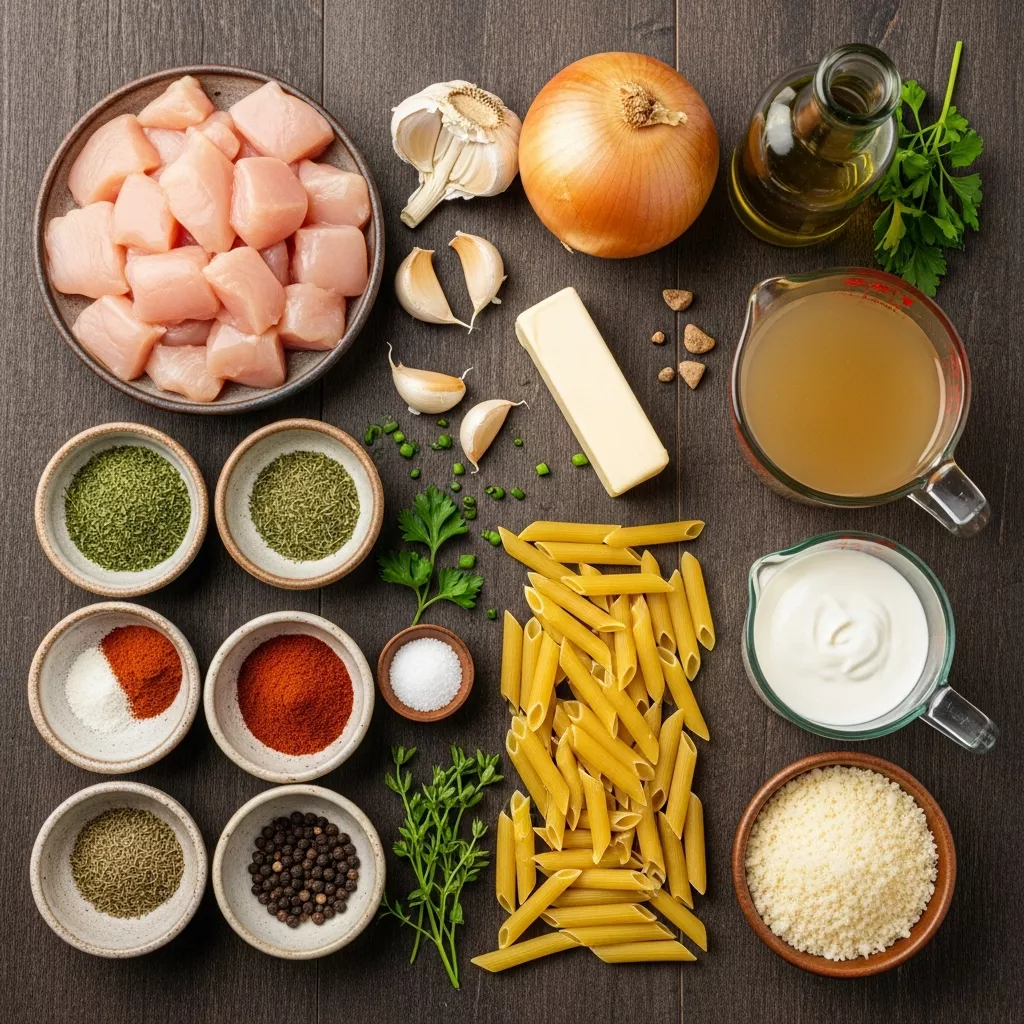 Ingredients for One-Pan Creamy Cowboy Butter Chicken Pasta: Weeknight Flavor Star!