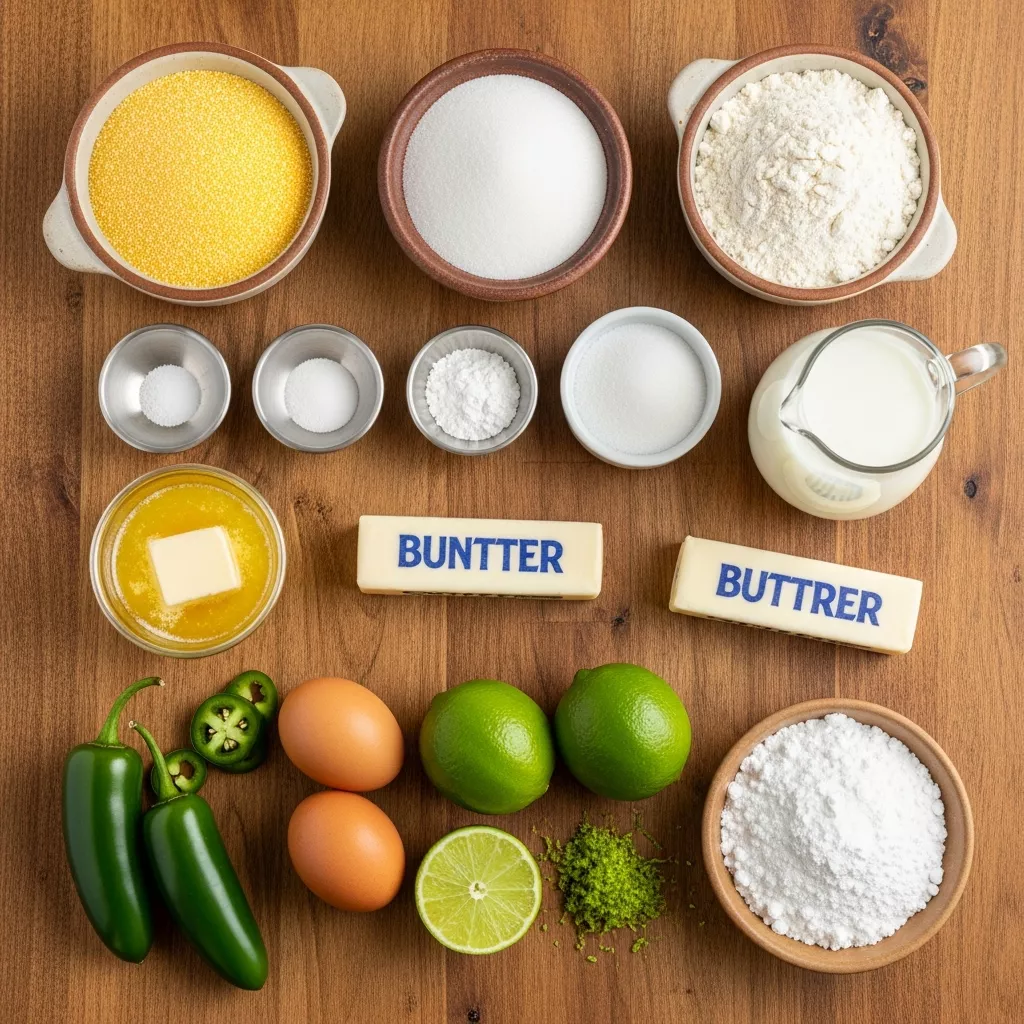 Ingredients for Sweet Heat Zesty Jalapeño Cornbread: The Tangy Lime Twist