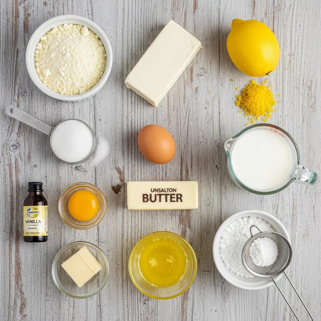 Ingredients for Effortless Zesty Lemon Cream Cheese Dream Cake