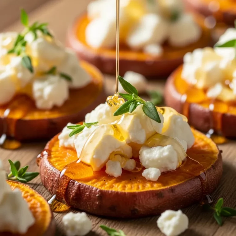 Honey-Kissed Sweet Potato Rounds with Feta Recipe Card Perfect for anyone who loves sweet potato feta!