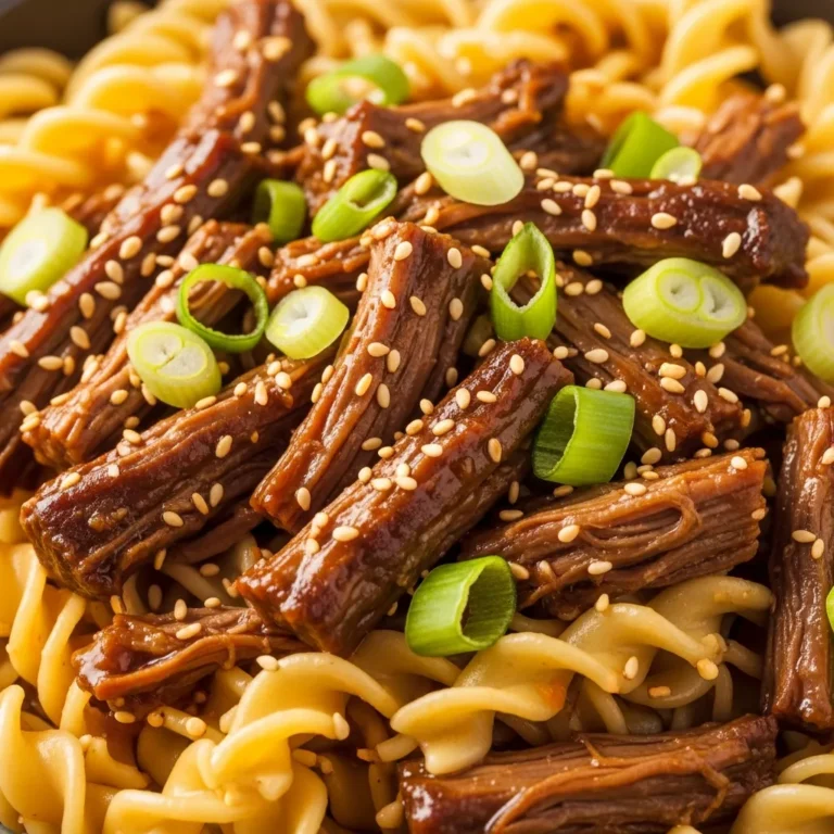 Cozy Slow Cooker Korean Beef Noodles recipe card