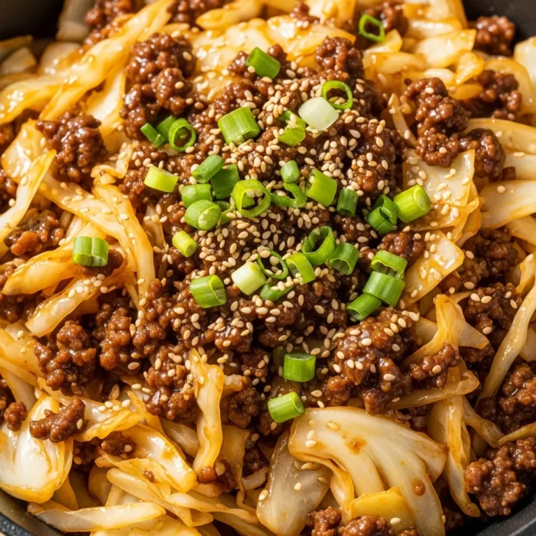 Savory Low-Carb Mongolian Beef and Cabbage Skillet recipe card image Perfect for anyone who loves low carb mongolian beef!