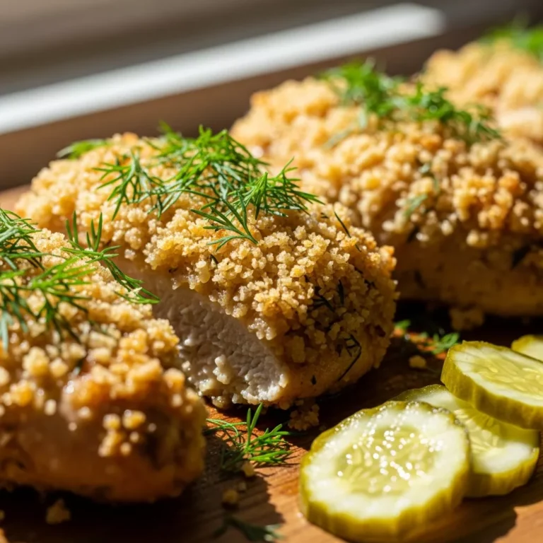 Recipe card for Tangy Dill Pickle Parmesan Chicken Perfect for anyone who loves dill pickle chicken!