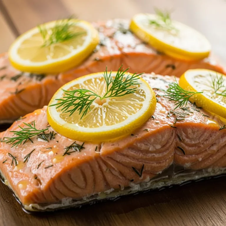 Recipe card for Holiday Baked Salmon with Lemon & Dill. Perfect for anyone who loves christmas baked salmon!