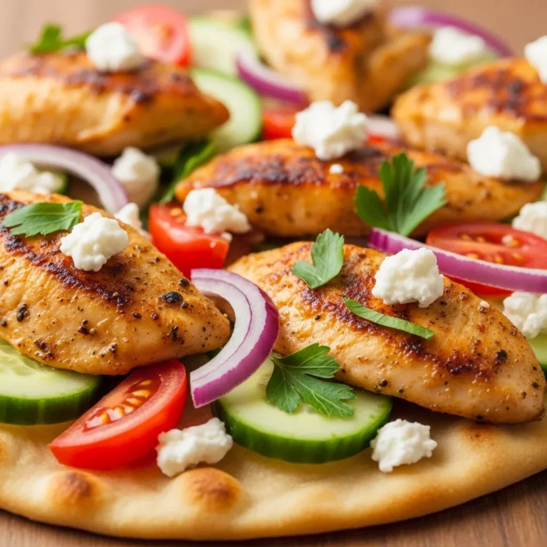 Lemony Greek Chicken Flatbread Recipe Card