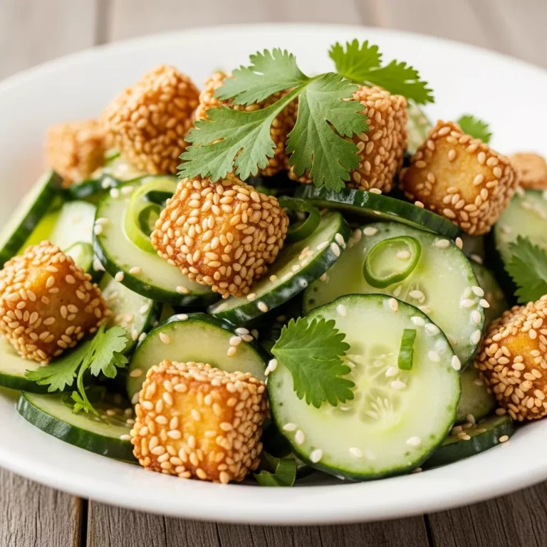 Cool & Creamy Asian Cucumber Salad with Crispy Sesame Tofu Recipe