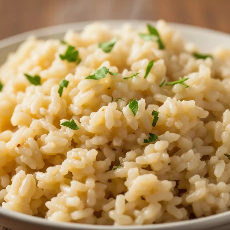 Ultra Creamy Garlic Parmesan Rice Pilaf recipe card