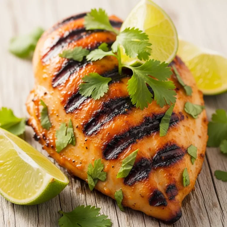 Grilled Key West Sunshine chicken breast with citrus and herbs, ready to serve.