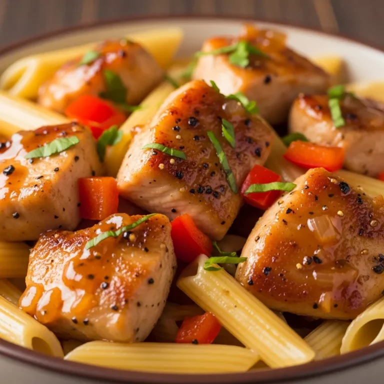 Zesty Honey Pepper Chicken Pasta served with fresh parsley