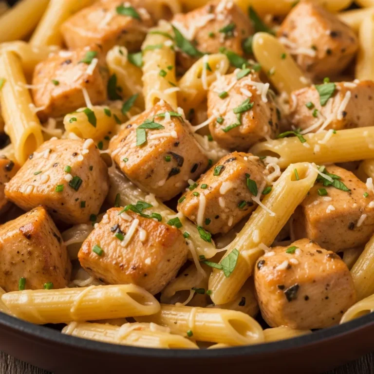 Serving of creamy cowboy butter chicken pasta in a bowl, ready to eat.