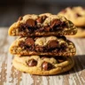 Stack of Perk-Up Espresso Chocolate Chip Bliss Cookies with melted chocolate and golden edges