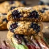 Close-up of Wholesome Berry Burst Oatmeal Cookies, revealing chewy texture and juicy blueberries.